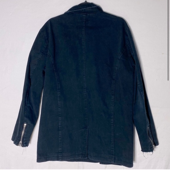 Urban Black Canvas Zip Up Pea Coat L - Picture 2 of 14